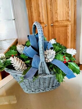 Beautiful Blue Holiday Basket Arrangement 33" Around